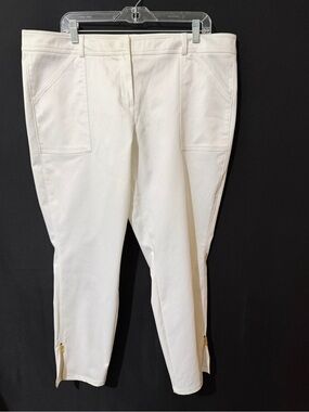 New York & Company Cream Stretch Pull-On Pants with Zip Hem